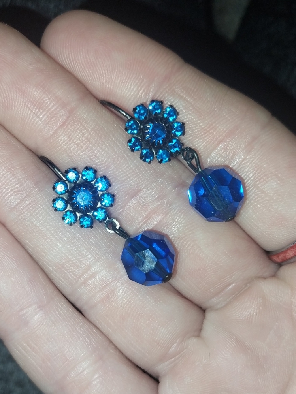 Blue Drop Earrings - Sparkling Floral Accent